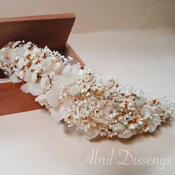 Tocado flor seca blanco natural