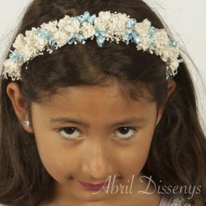 Diadema azul para niña con flores edelweiss